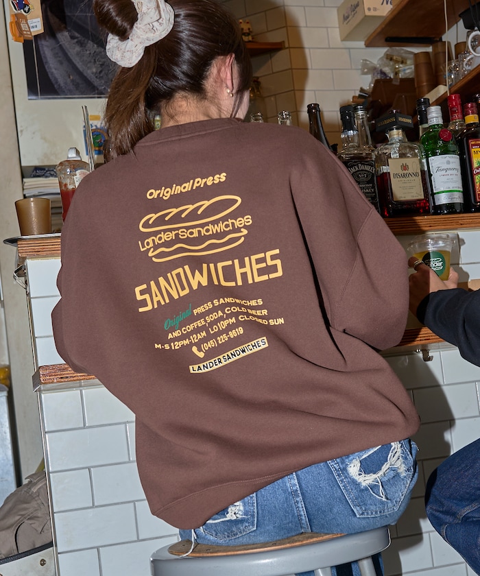 LANDER SANDWICHES×FREAK'S STORE 別注 ビッグシルエット バックプリント クルーネックスウェット 【限定展開】