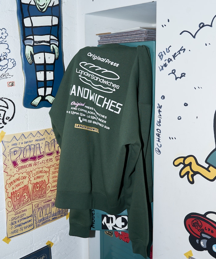 LANDER SANDWICHES×FREAK'S STORE 別注 ビッグシルエット バックプリント クルーネックスウェット 【限定展開】