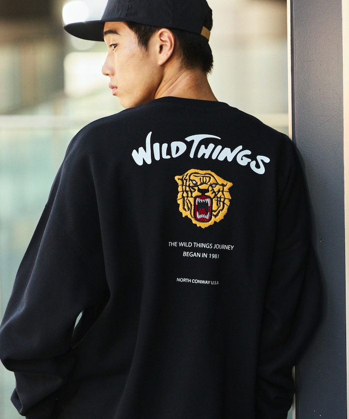 WILD THINGS×FREAK'S STORE/ワイルドシングス 別注 ビッグシルエット タイガーモチーフ 刺繍ワッペン クルーネックスウェット 【限定展開】