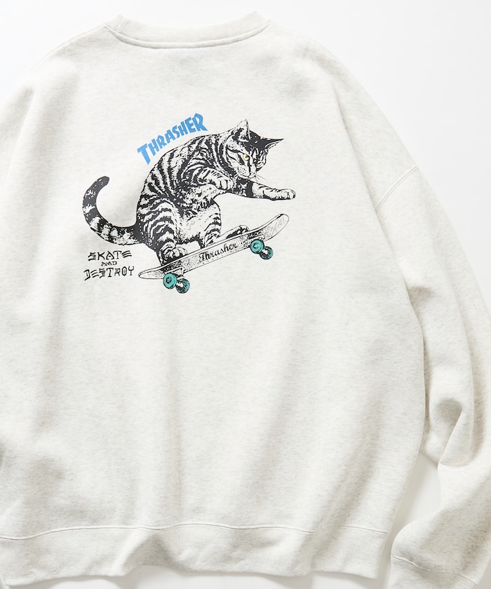 別注 THRASHER キャット バックプリント クルーネック スウェット / スラッシャーマガジン 猫 スケート 【限定展開】