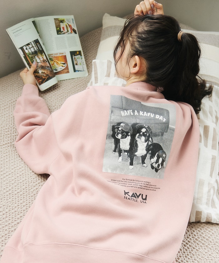 KAVU×FREAK'S STORE /  カブ― 別注 クルードッグ フォトプリント クルーネック スウェット 【限定展開】