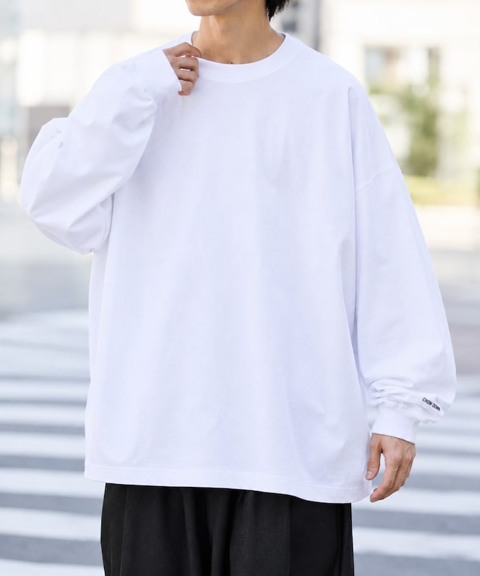 ワイドシルエット ワンポイント刺繍 クルーネック ロングスリーブTシャツ 【限定展開】