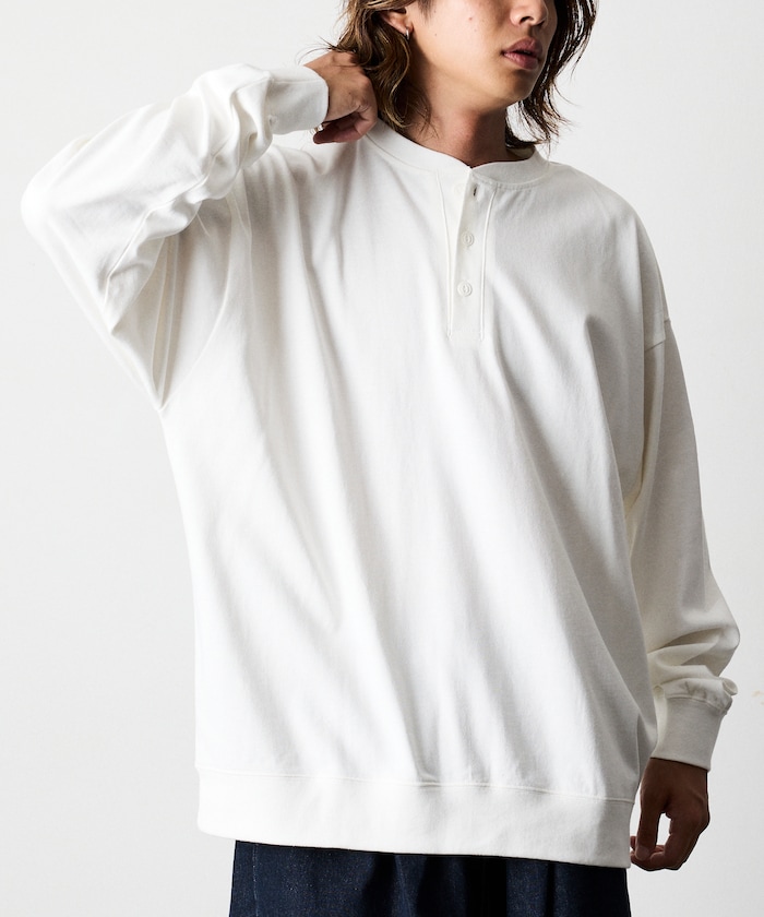 ビッグシルエット USA COTTON ヘンリーネック ロングスリーブ Tシャツ 【限定展開】