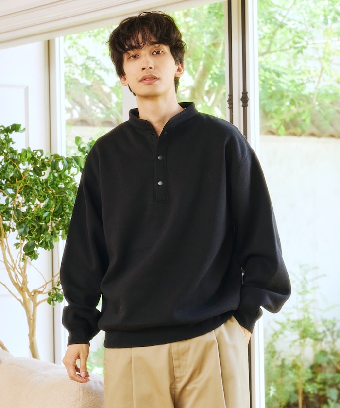 ヘンリーネック スナップボタン スウェット / 裏起毛 【限定展開】