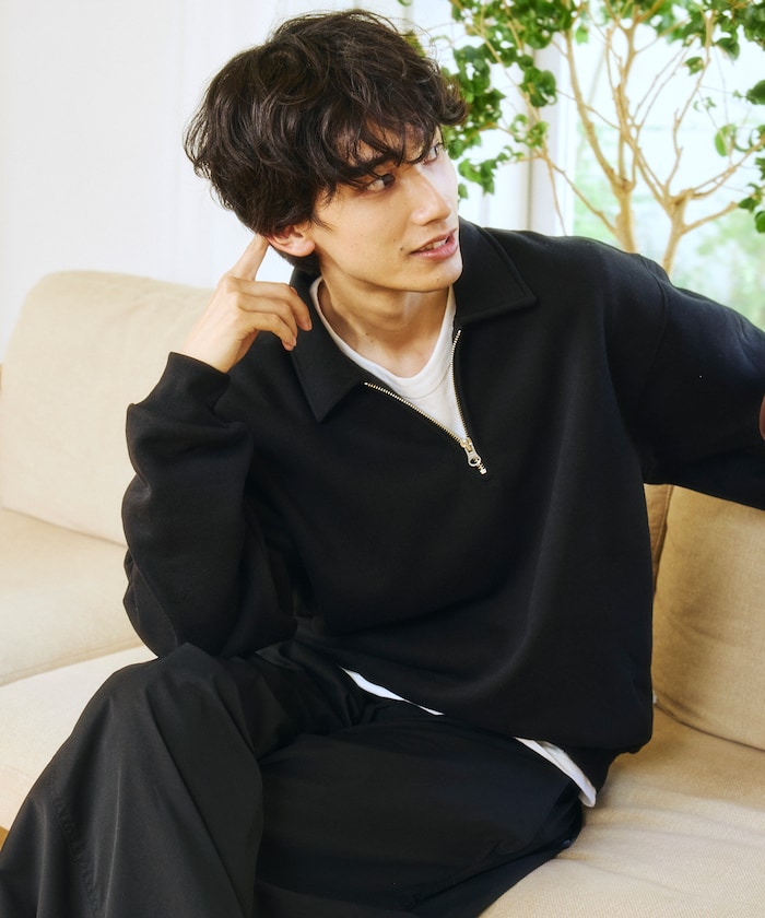 ハーフジップ衿付き プルオーバー POLOスウェット / 裏起毛 【限定展開】