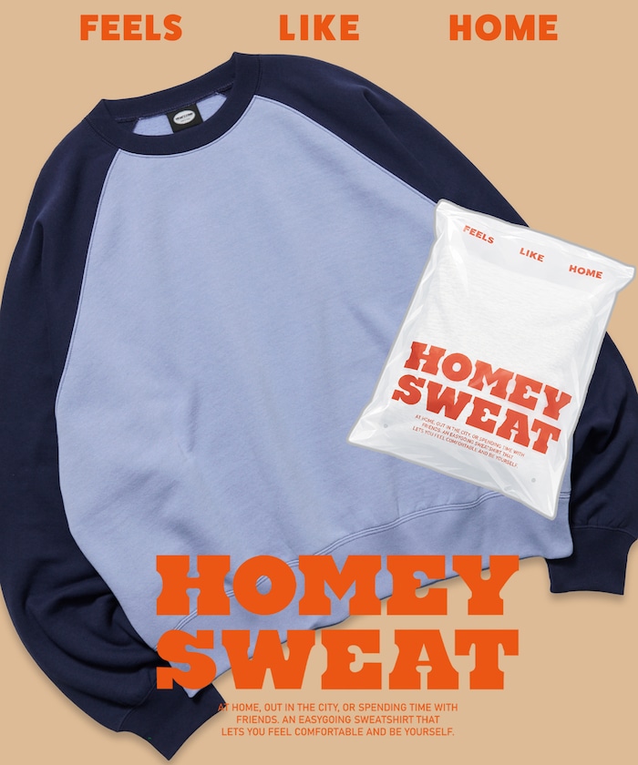 HOMEY SWEAT リラックスフィット パックスウェット ラグラン クルーネック ソフト 裏起毛 【限定展開】