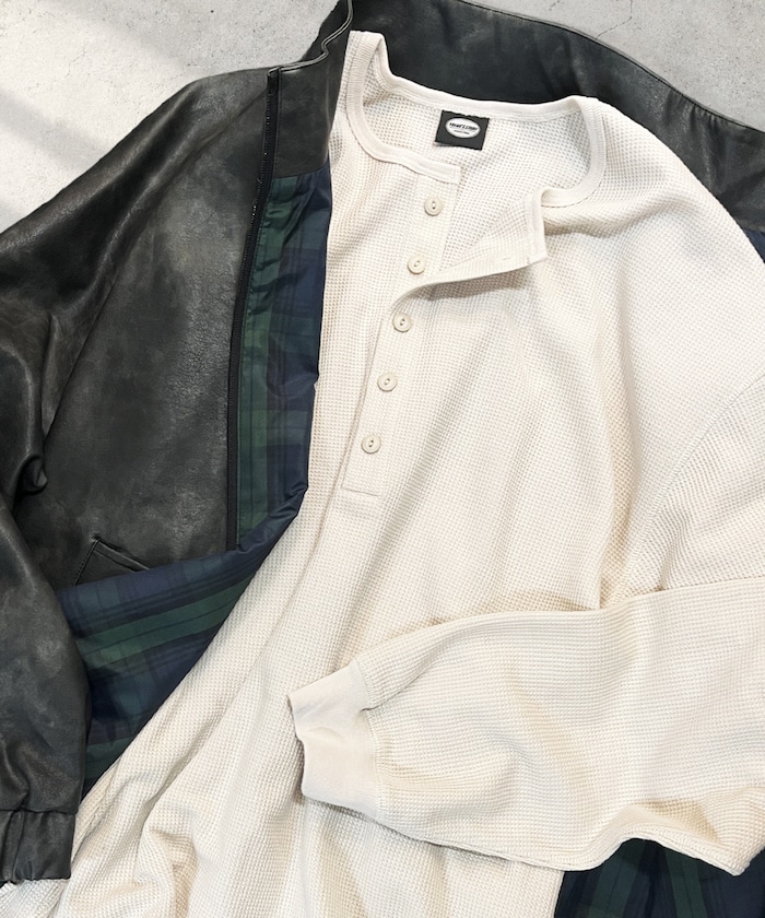 ワッフル ヘンリーネック ロングスリーブ TEEシャツ 【限定展開】