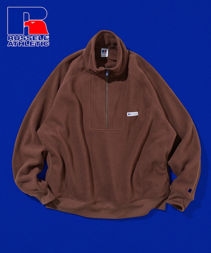 別注 ビックシルエット スタンドカラー 配色 ワッペン フリース ハーフジップ  プルオーバー【限定展開】