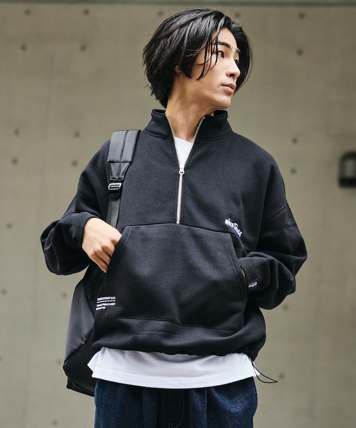 別注 WILD THINGS ハーフジップ スウェット ワンポイントロゴ / ワイルドシングス 【限定展開】