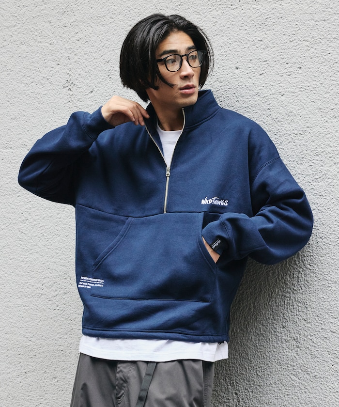 別注 WILD THINGS ハーフジップ スウェット ワンポイントロゴ / ワイルドシングス 【限定展開】
