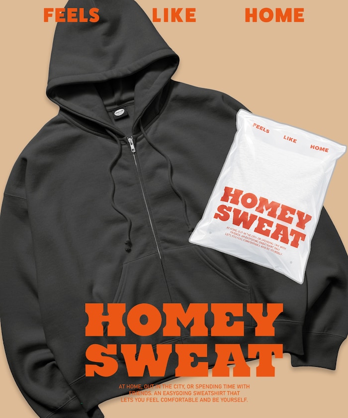 HOMEY SWEAT リラックスフィット パックスウェット ジップパーカー ソフト 裏起毛 【限定展開】