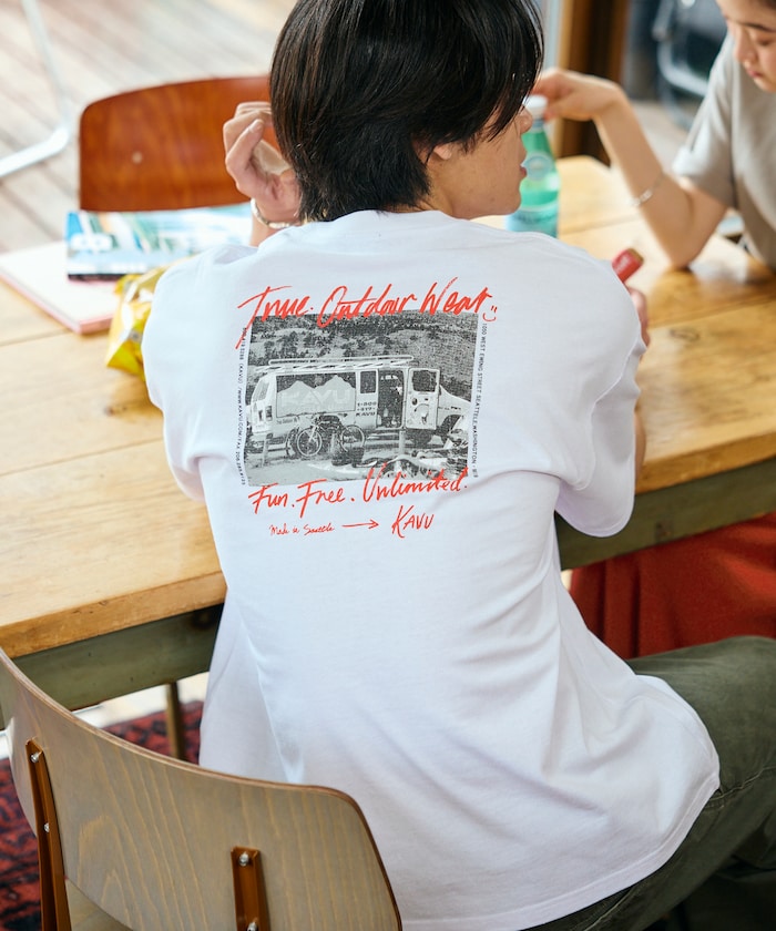 KAVU×FREAK'S STORE/カブー 別注 ビッグシルエット バックフォトプリント Tシャツ / CAR 【限定展開】