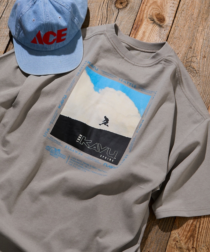 KAVU×FREAK'S STORE/カブー 別注 ビッグシルエット バックフォトプリント Tシャツ / HIKER 【限定展開】