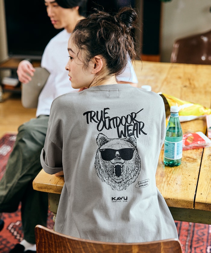 KAVU×FREAK'S STORE/カブー 別注 ビッグシルエット バックデザイン 刺繍ワッペン Tシャツ / BEAR 【限定展開】