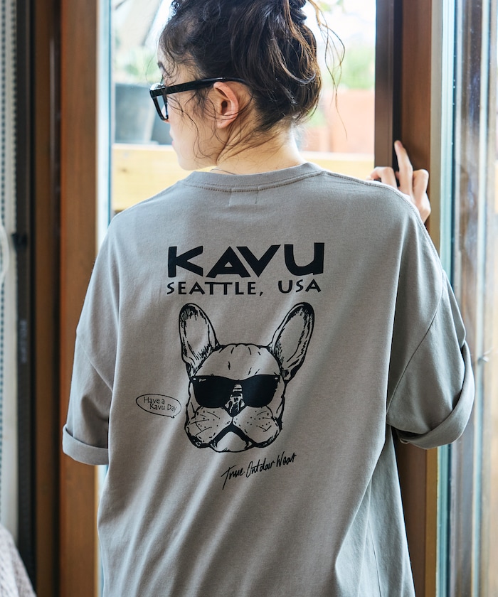 KAVU×FREAK'S STORE/カブー 別注 ビッグシルエット バックデザイン 刺繍ワッペン Tシャツ / DOG【限定展開】