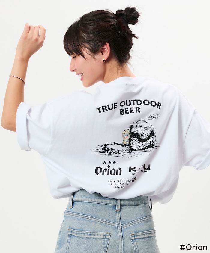 KAVU×ORION 別注 ビッグシルエット アニマルバックプリント クルーネック Tシャツ ラッコ&ビール【限定展開】