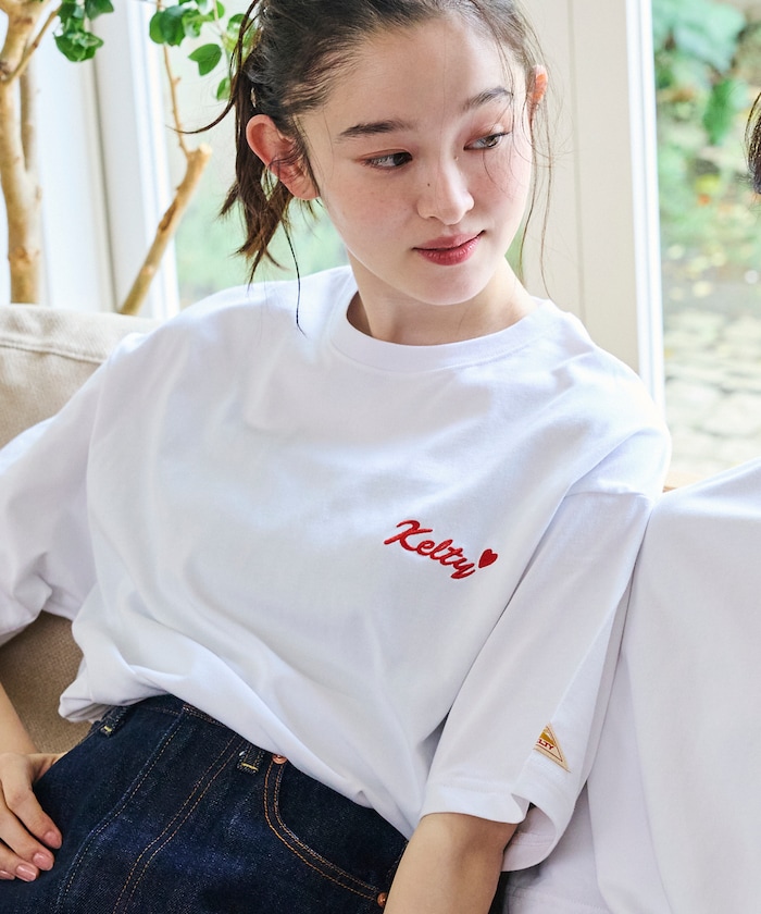 KELTY×FREAK'S STORE/ケルティ 別注 ビッグシルエット ロゴワンポイント ハート刺繍 クルーネックTシャツ 【限定展開】