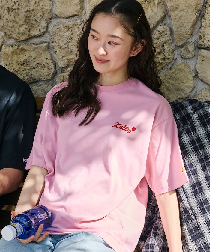 KELTY×FREAK'S STORE/ケルティ 別注 ビッグシルエット ロゴワンポイント ハート刺繍 クルーネックTシャツ 【限定展開】