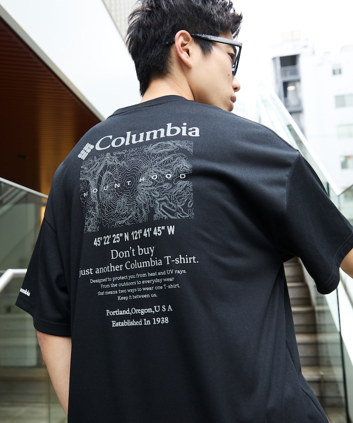 Columbia×FREAK'S STORE 別注 インペリアルパーク コンターラインロゴ バックプリント クルーネック Tシャツ 【限定展開】