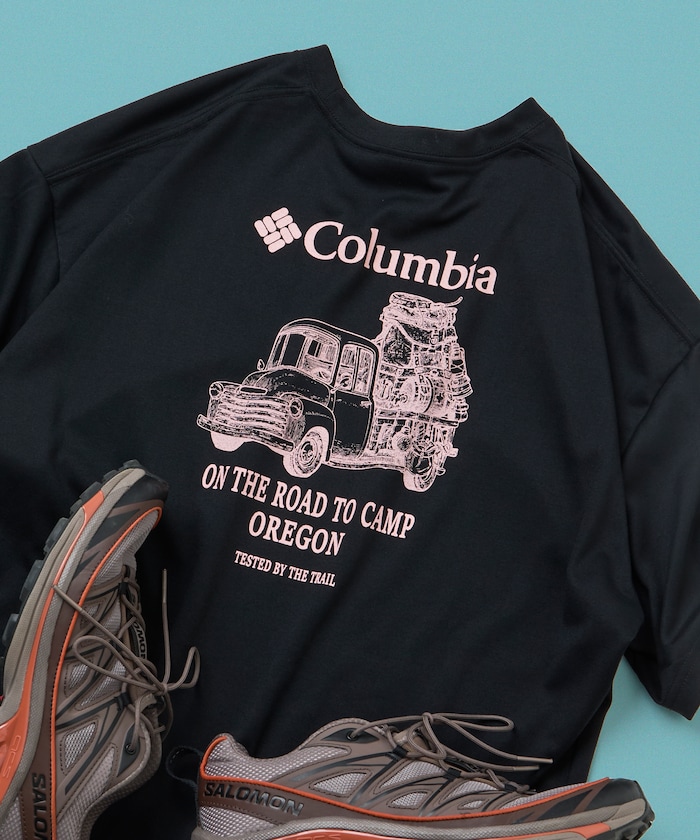 Columbia×FREAK'S STORE/コロンビア 別注 インペリアルパーク カーモチーフ バックプリント クルーネック Tシャツ 【限定展開】