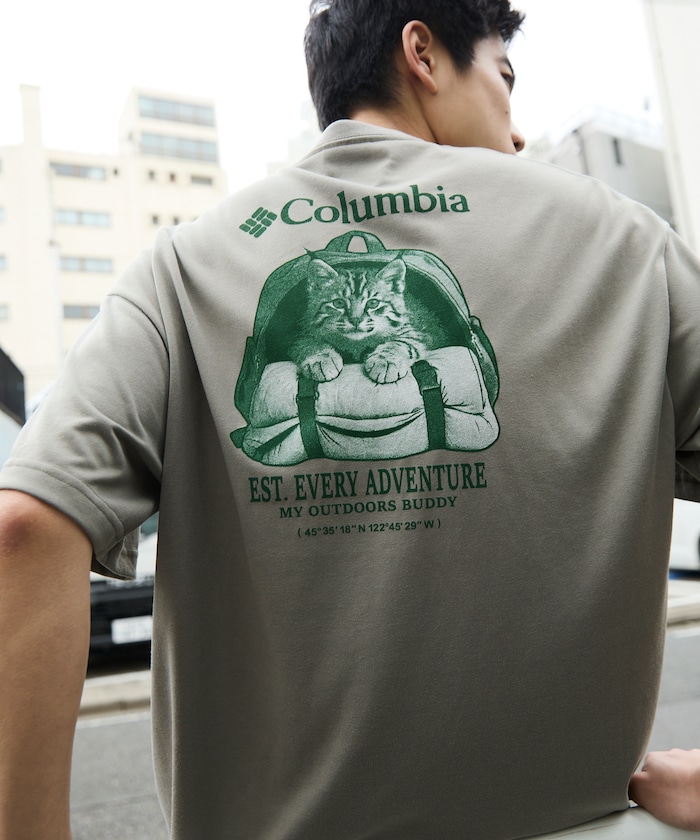 Columbia×FREAK'S STORE/コロンビア 別注 インペリアルパーク キャットモチーフ バックプリント クルーネック Tシャツ 【限定展開】
