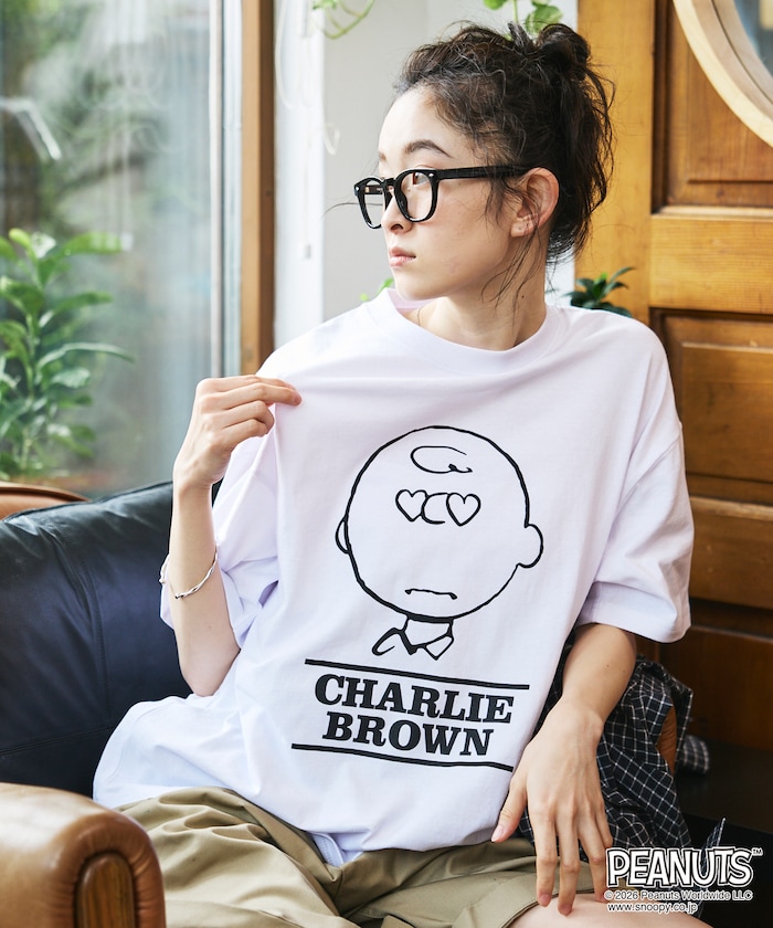 PEANUTS/ピーナッツ 別注 ビッグシルエット クルーネックTシャツ/チャーリー・ブラウン/Heart Eye 【限定展開】