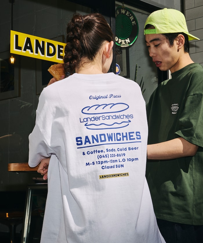 LANDER SANDWICHES×FREAK'S STORE/ランダー 別注 ビッグシルエット バックプリント クルーネックTシャツ 【限定展開】