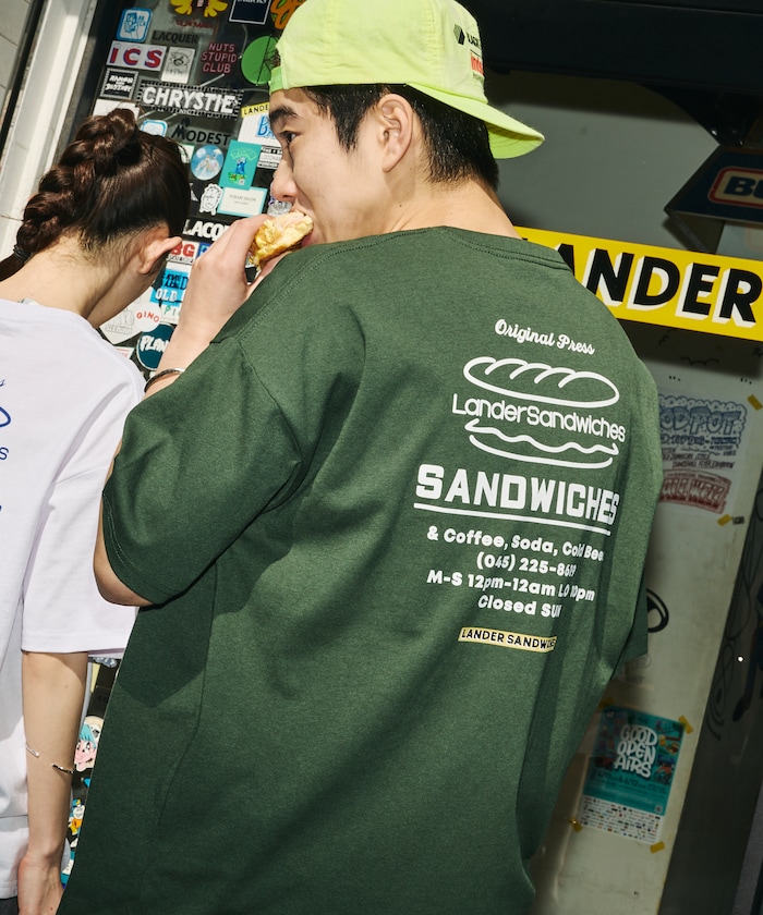 LANDER SANDWICHES×FREAK'S STORE/ランダー 別注 ビッグシルエット バックプリント クルーネックTシャツ 【限定展開】