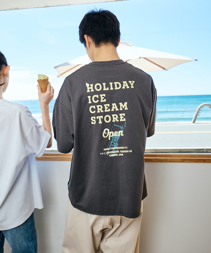 HOLIDAY ICECREAM×FREAK'S STORE 別注 ビッグシルエット バックプリント クルーネック Tシャツ 【限定展開】
