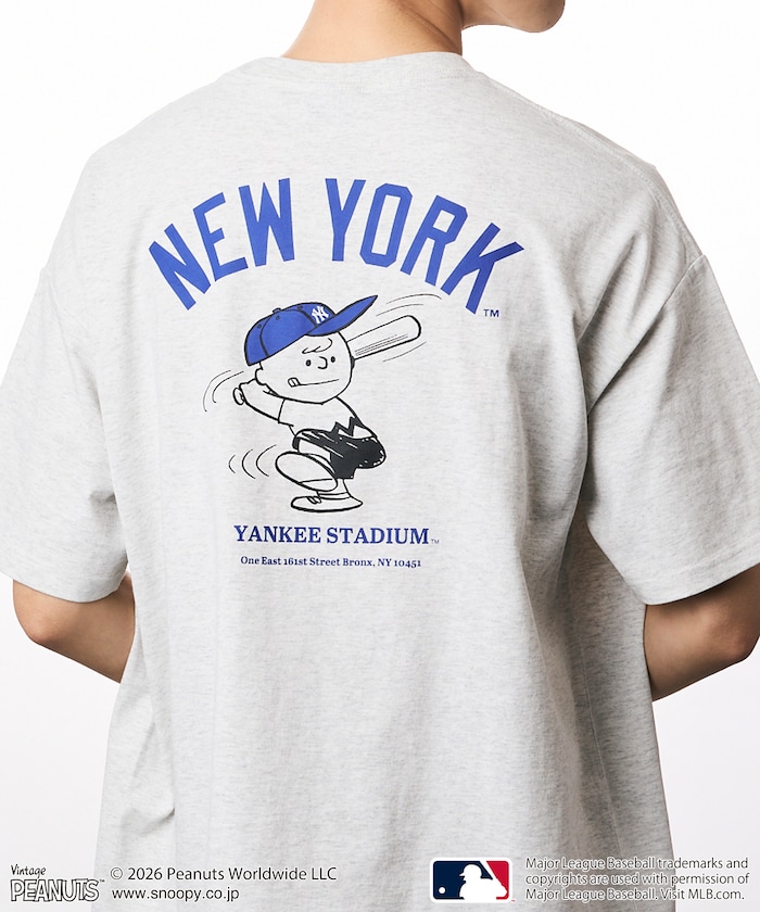 PEANUTS×MLB 別注 ビッグシルエット バックプリント Tシャツ / YANKEES 【限定展開】