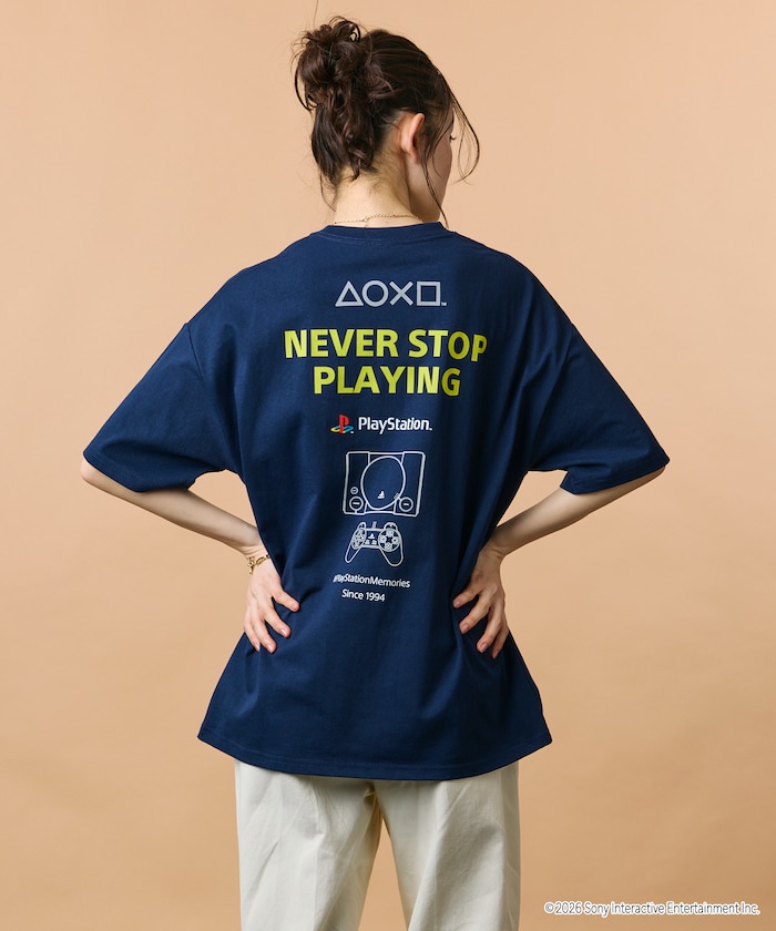 ビッグシルエット ロゴバックプリント クルーネック Tシャツ/PlayStation NEVER STOP 【限定展開】