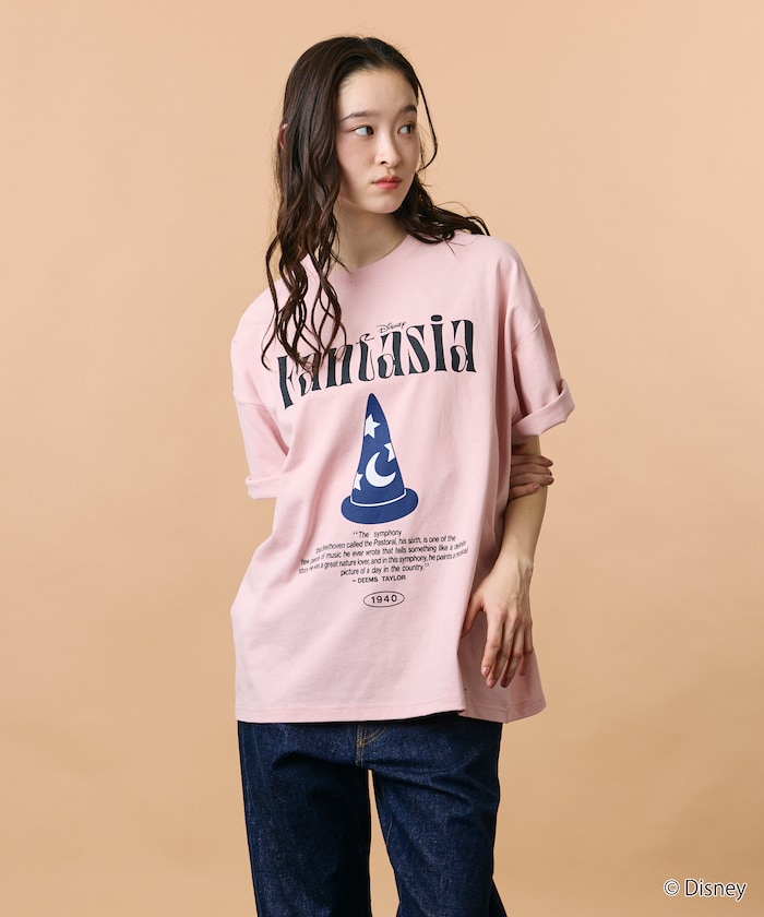 限定展開/DISNEY ディズニー 別注 ビッグシルエット フロントプリント クルーネック Tシャツ ファンタジア