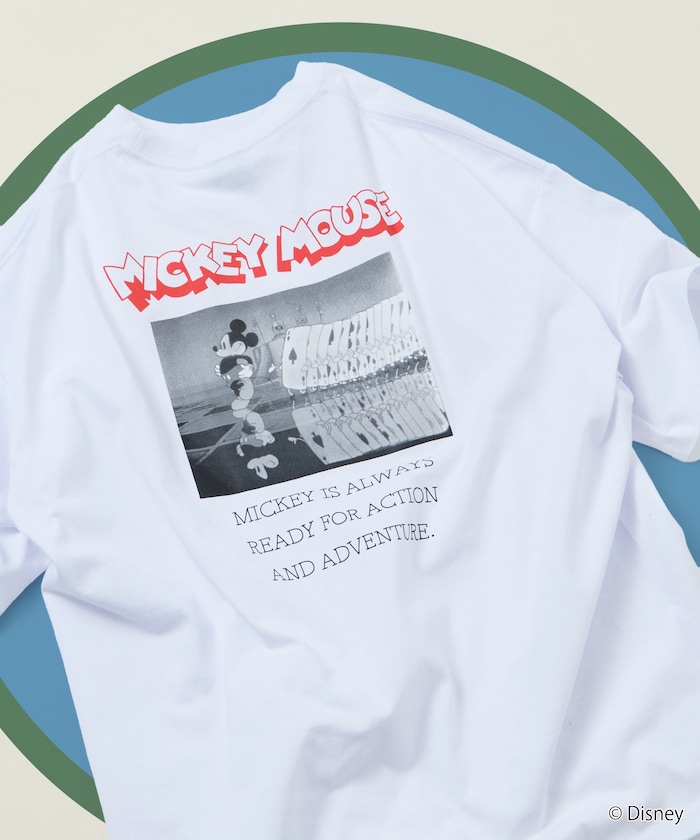 DISNEY/ディズニー/ミッキーマウス /モノクロ バックプリント クルーネック Tシャツ/Scene 【限定展開】