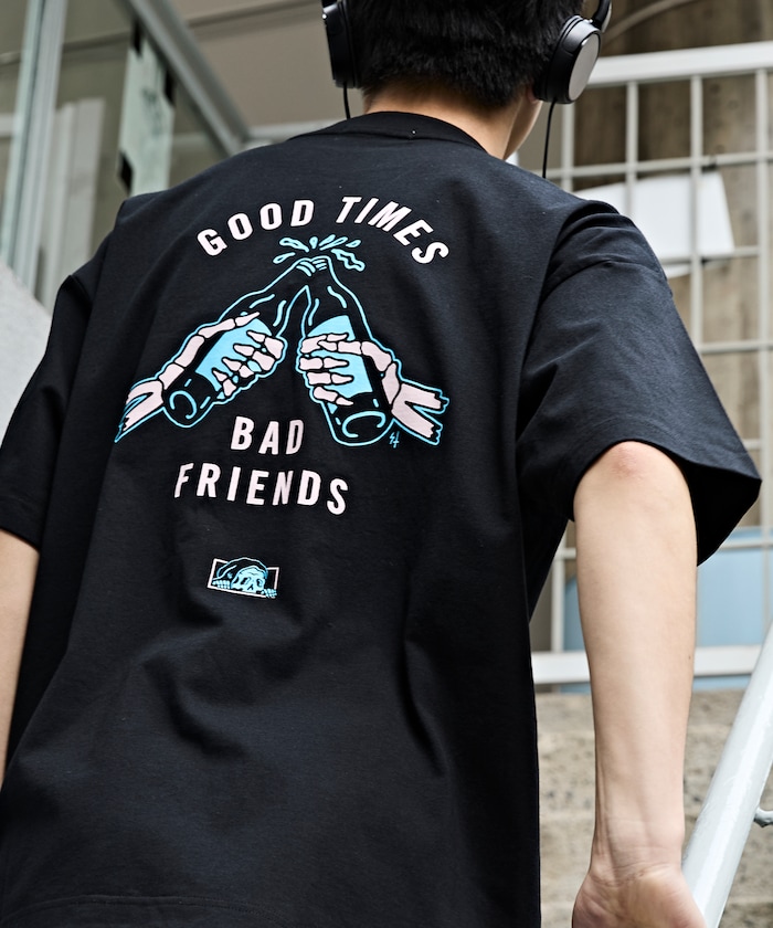 限定展開 LURKING CLASS×FREAK'S STORE 別注 ヴィンテージ加工 プリント Tシャツ GOOD TIMES BAD FRND HAND