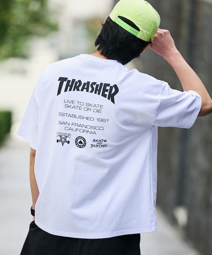 THRASHER×FREAK'S STORE/スラッシャー 別注 ビッグシルエット ロゴバックプリント Tシャツ 【限定展開】