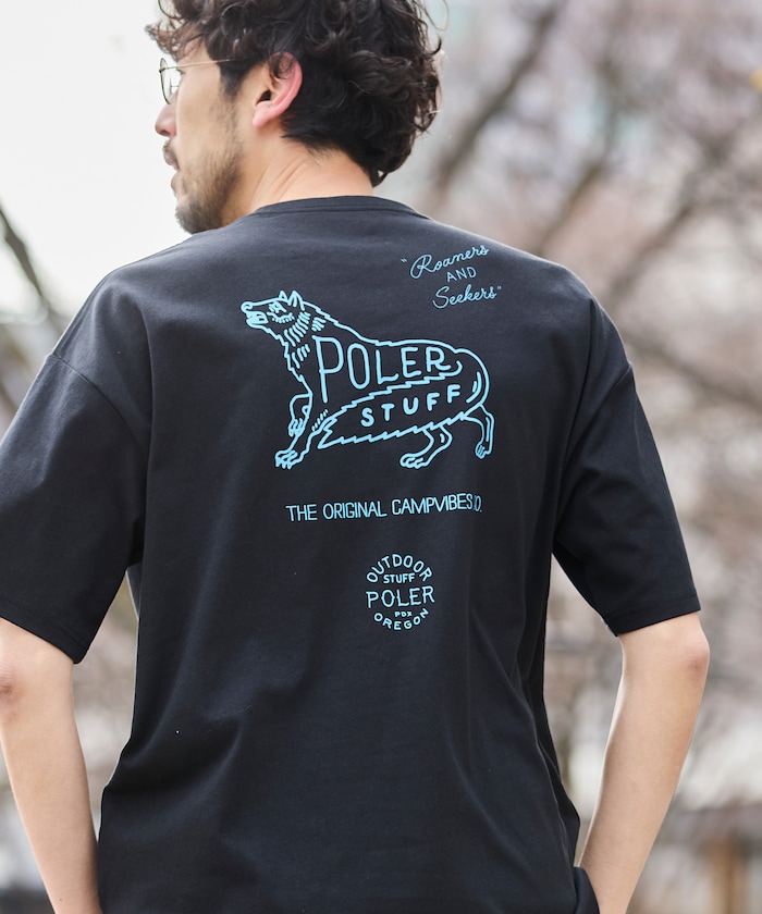 POLeR×FREAK'S STORE 別注 ビッグシルエット ウルフモチーフ バックプリント Tシャツ 【限定展開】