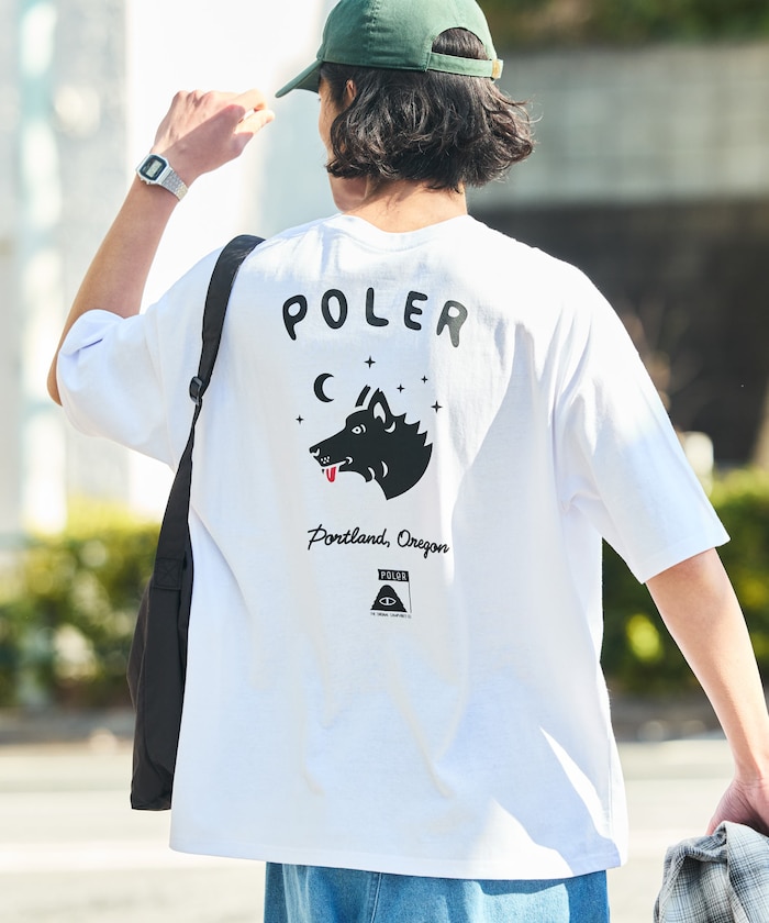 POLeR×FREAK'S STORE 別注 ビッグシルエット ウルフフェイス バックプリント Tシャツ 【限定展開】