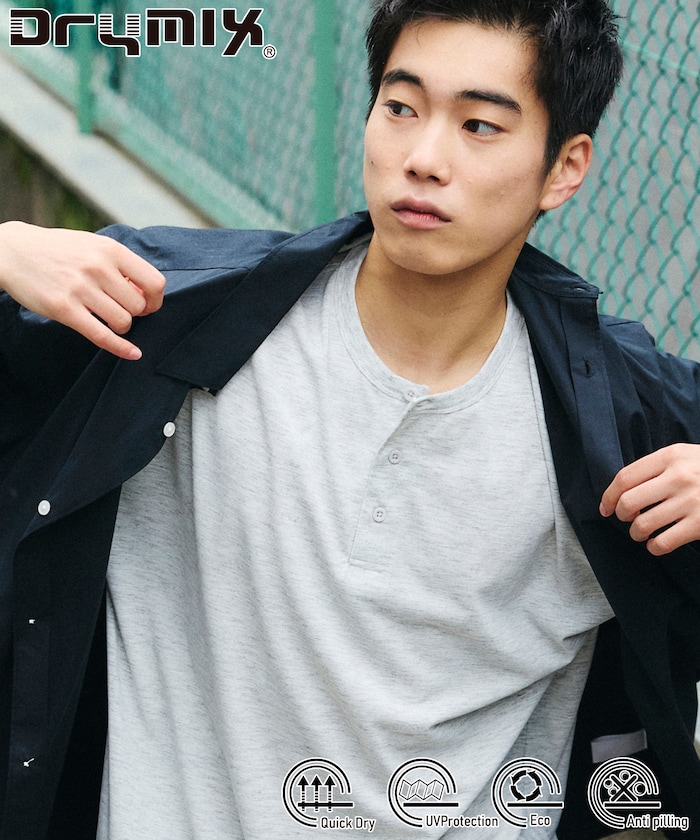 限定展開 Drymix(R) ドライミックス リラックスフィット ヘンリーネック Tシャツ 速乾 UVカット
