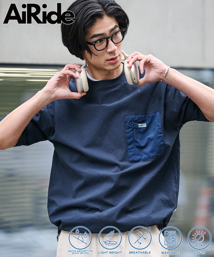 限定展開 AiRide エアライド リラックスフィット 異素材ポケット シアサッカープルオーバートップ 吸水速乾 UVカット