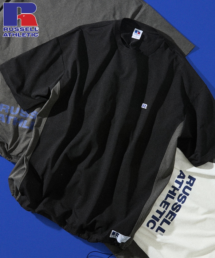 RUSSEL ATHLETIC×FREAK'S STORE 別注 ビッグシルエット サイド切り替え ヘムコード Tシャツ 【限定展開】