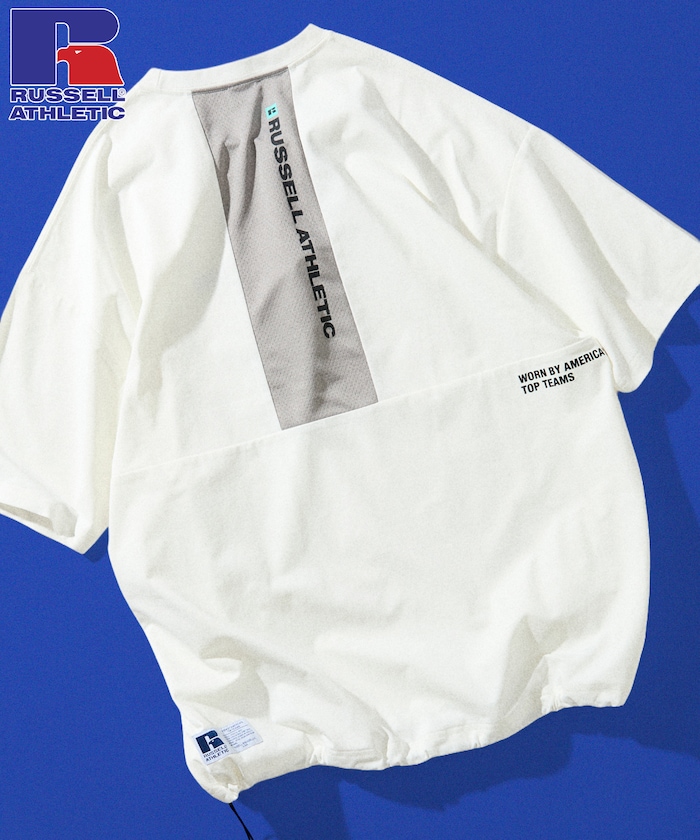 RUSSEL ATHLETIC×FREAK'S STORE 別注 ビッグシルエット 切り替えバックデザイン ヘムコード Tシャツ 【限定展開】