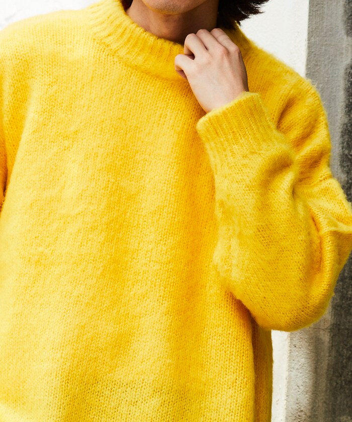 車】モヘアニット 90s イエロー×ブラック L