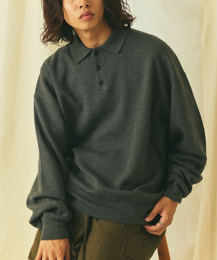 Relax Fit リラックスフィット スウェットライク ポロカラーニット 【限定展開】