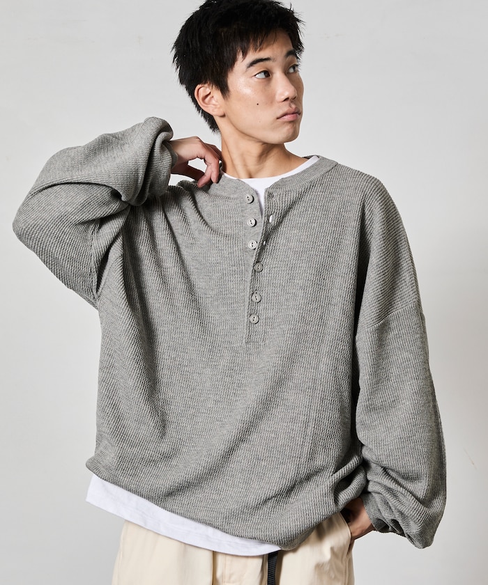 ビッグシルエット ディープヘンリーネック ニット 【限定展開】