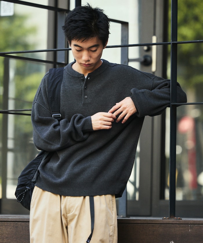リラックスフィット 片畦リンキング ヘンリーネック ニット 【限定展開】