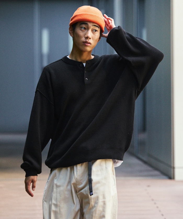 【FREAK'S STORE】 リラックスフィット 片畦リンキング ヘンリーネック ニット 【限定展開】 male 【FREAK'S STORE】 リラックスフィット 片畦リンキング ヘンリーネック ニット 【限定展開】 male