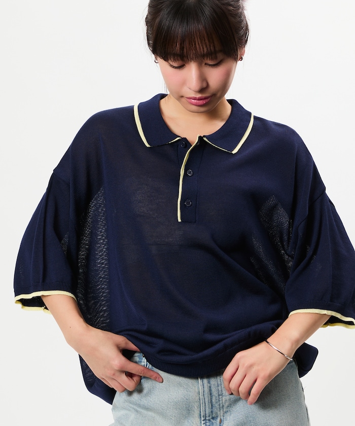限定展開 リラックスフィット 配色ニットポロシャツ
