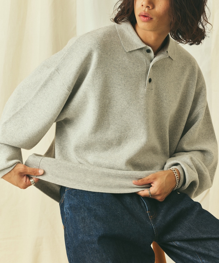 Relax Fit リラックスフィット スウェットライク ポロカラーニット【限定展開】