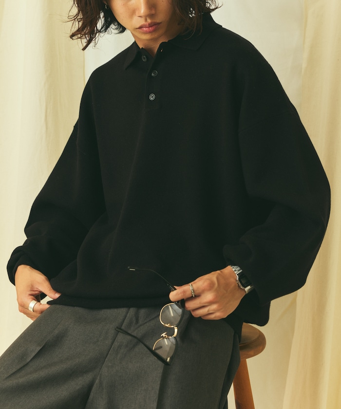Relax Fit リラックスフィット スウェットライク ポロカラーニット【限定展開】