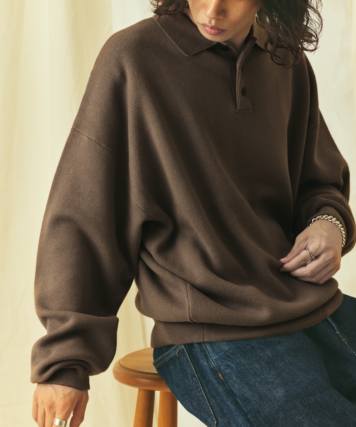 Relax Fit リラックスフィット スウェットライク ポロカラーニット【限定展開】